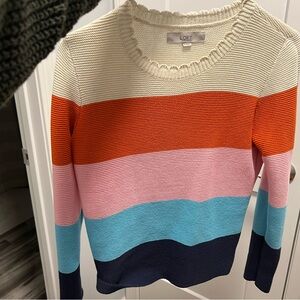 LOFT Women's Striped Sweater - Cream, Orange, Pink, Blue, Navy